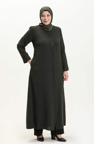 Übergröße Stein Bedruckte Abaya 5052-03 Khaki 5052-03