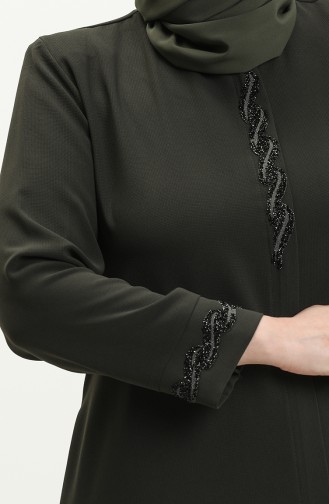 Übergröße Stein Bedruckte Abaya 5052-03 Khaki 5052-03