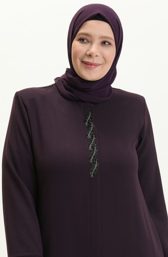 Abaya Imprimé Pierre Grande Taille 5052-04 Plum 5052-04