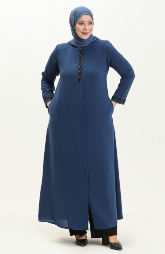 Abaya Imprimé Pierre Grande Taille 5052-05 İndigo 5052-05