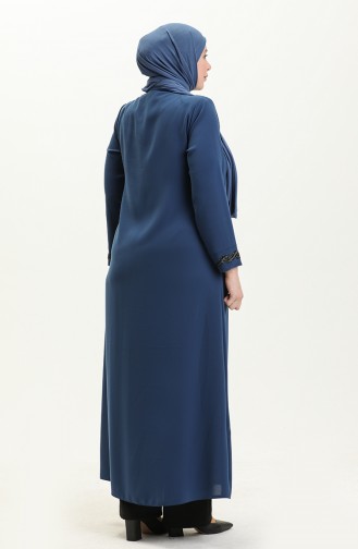 Abaya Imprimé Pierre Grande Taille 5052-05 İndigo 5052-05