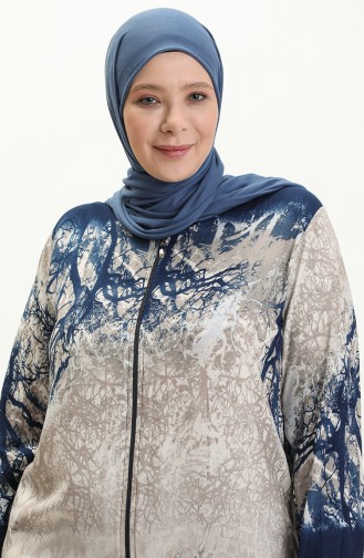 Pamuklu Fermuarlı Ferace 00012-02 Mavi