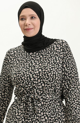 Büyük Beden Farbalı Bürümcük Elbise 4571E-01 Siyah 4571E-01
