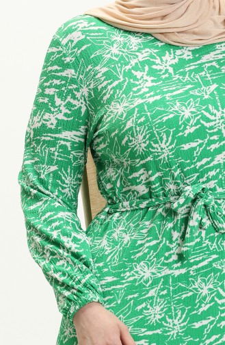 Büyük Beden Farbalı Bürümcük Elbise 4571-02 Yeşil