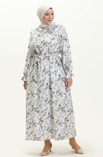 Gemustertes Kleid in Übergröße mit Gürtel 1014-02 Grau 1014-02