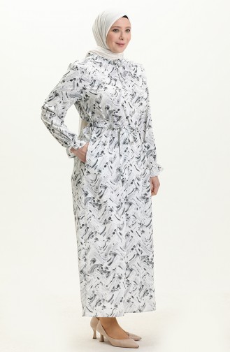 Gemustertes Kleid in Übergröße mit Gürtel 1014-02 Grau 1014-02