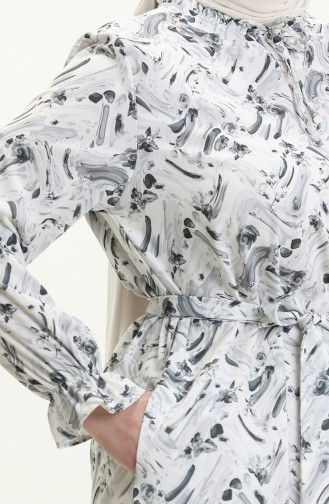 Gemustertes Kleid in Übergröße mit Gürtel 1014-02 Grau 1014-02
