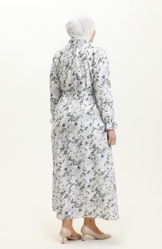 Gemustertes Kleid in Übergröße mit Gürtel 1014-02 Grau 1014-02