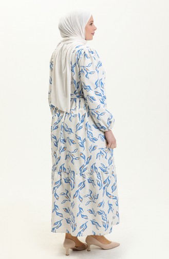 Gemustertes Leinenkleid 1018-03 Beige Indigo 1018-03