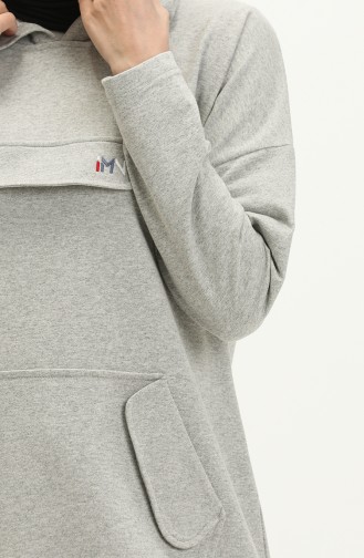 Kapüşonlu Uzun Spor Tunik 99258-05 Gri