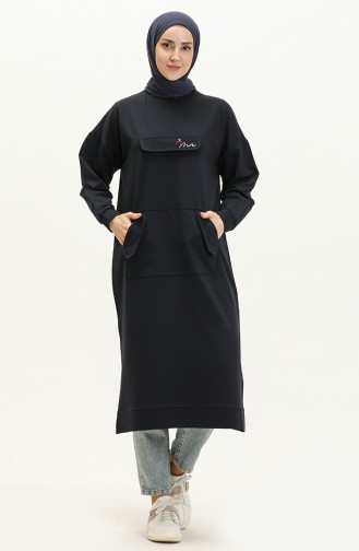 Kangaroo Pocket Long Tunic 99259-02 Navy Blue 99259-02