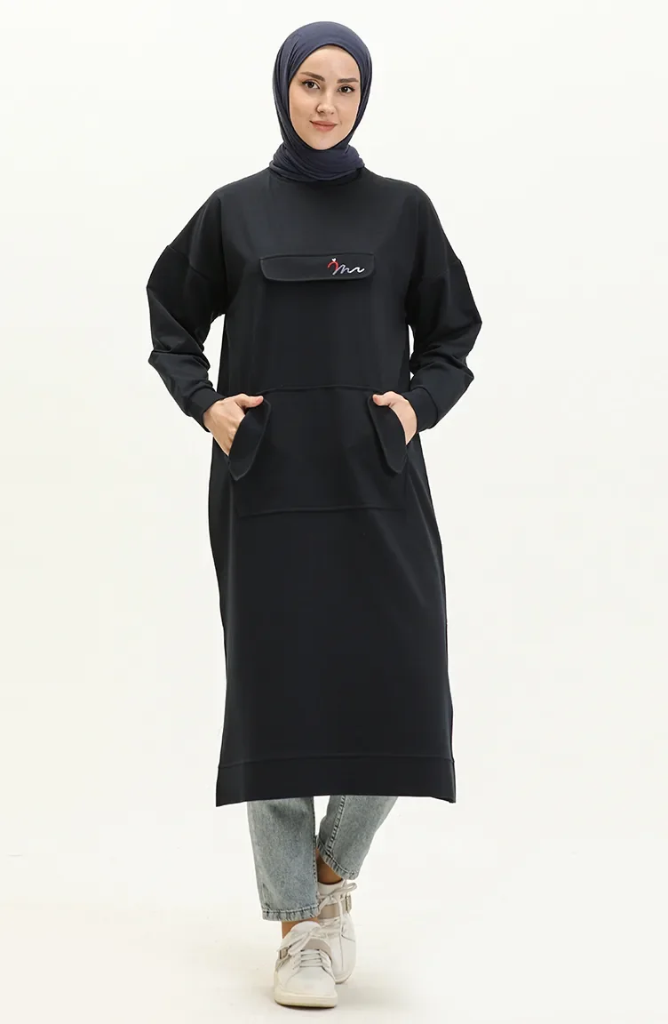 تونيك طويل بجيب كنجرو 99259-02 كحلي 99259-02