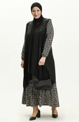 Gilet Détaillé en Cuir de Grande Taille 0354-01 Noir 0354-01