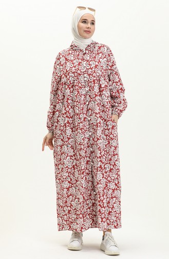 Terry Cotton Printed Abaya 24Y8871A-04 Claret Red 24Y8871A-04