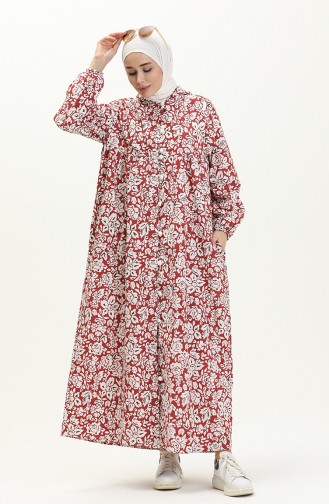 Terry Cotton Printed Abaya 24Y8871A-04 Claret Red 24Y8871A-04