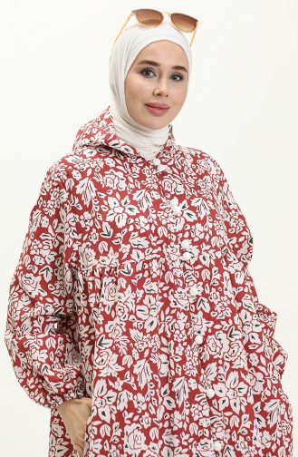 Terry Cotton Printed Abaya 24Y8871A-04 Claret Red 24Y8871A-04