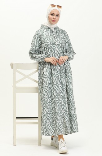 Teri Baumwolle gemusterte Abaya 24Y8871-05 Grün 24Y8871-05