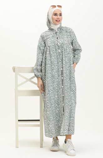 Teri Baumwolle gemusterte Abaya 24Y8871-05 Grün 24Y8871-05