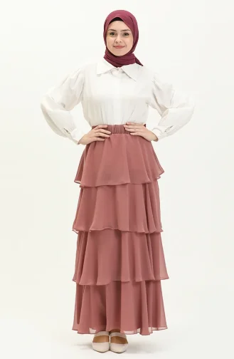 Jupe en Mousseline 1001-04 Rose Pále 1001-04