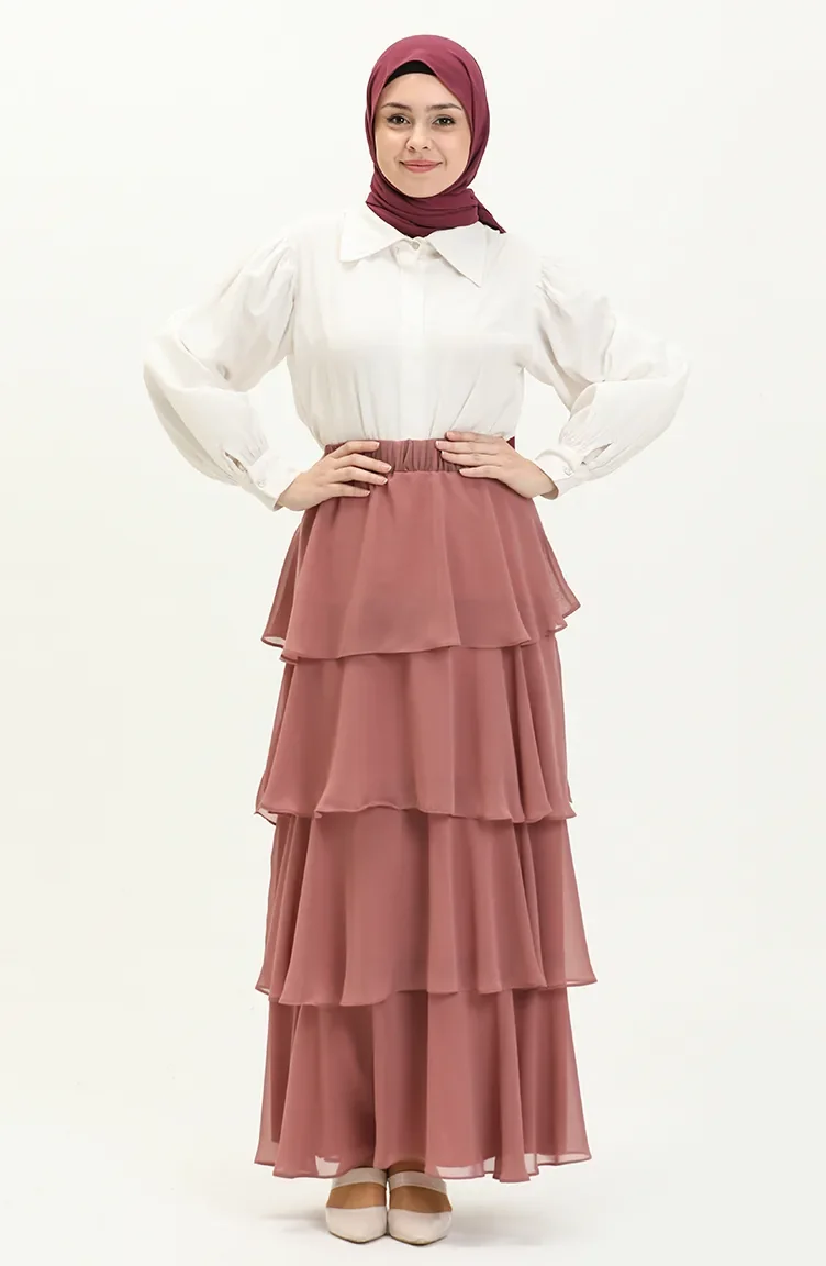 Jupe en Mousseline 1001-04 Rose Pále 1001-04
