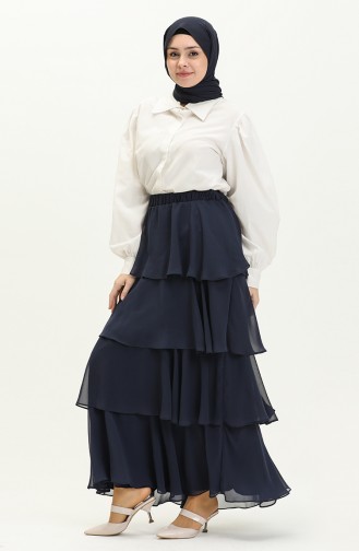 Tiered Chiffon Skirt 1001-06 Navy Blue 1001-06