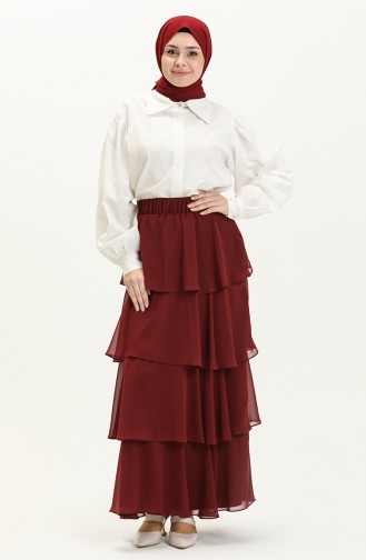 Tiered Chiffon Skirt 1001-07 Claret Red 1001-07