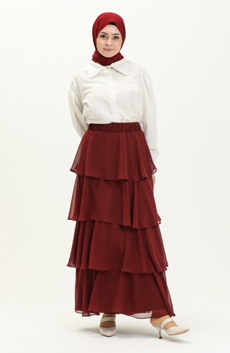 Tiered Chiffon Skirt 1001-07 Claret Red 1001-07