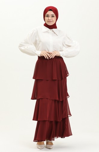 Tiered Chiffon Skirt 1001-07 Claret Red 1001-07