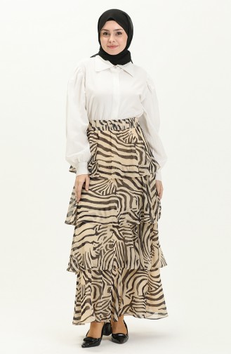 Zebra Print Tiered Chiffon Skirt 1001A-01 Beige Black 1001A-01