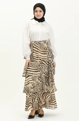 Zebra Print Tiered Chiffon Skirt 1001A-01 Beige Black 1001A-01