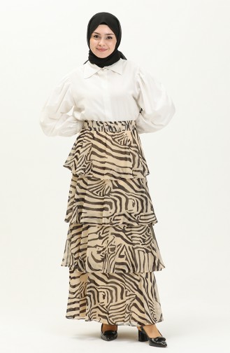 Zebra Print Tiered Chiffon Skirt 1001A-01 Beige Black 1001A-01