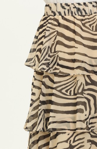 Zebra Print Tiered Chiffon Skirt 1001A-01 Beige Black 1001A-01