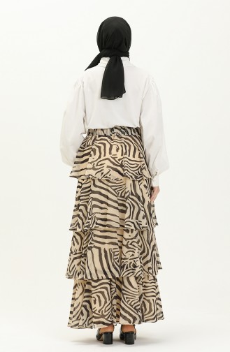 Zebra Print Tiered Chiffon Skirt 1001A-01 Beige Black 1001A-01