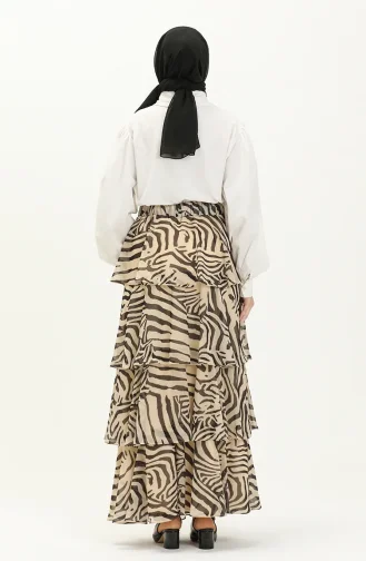 Zebra Print Tiered Chiffon Skirt 1001A-01 Beige Black 1001A-01