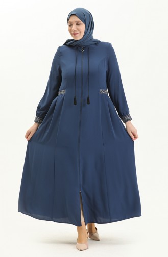 Plus Size Embroidered Crepe Abaya 8016-01 Indigo 8016-01