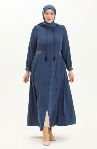 Plus Size Embroidered Crepe Abaya 8016-01 Indigo 8016-01