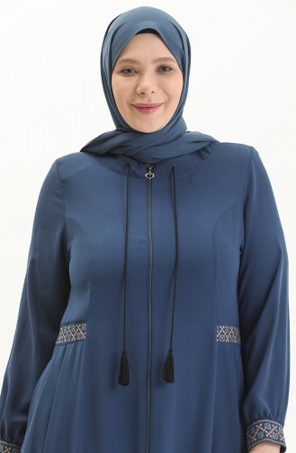 Plus Size Embroidered Crepe Abaya 8016-01 Indigo 8016-01