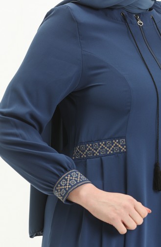 Plus Size Embroidered Crepe Abaya 8016-01 Indigo 8016-01
