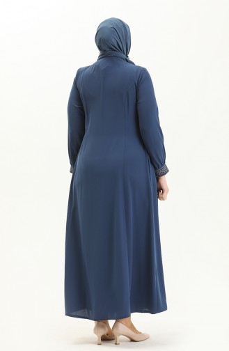 Plus Size Embroidered Crepe Abaya 8016-01 Indigo 8016-01