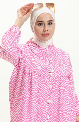 Teri gemusterte Abaya aus Baumwolle 24Y8871-01 Fuchsia 24Y8871-01