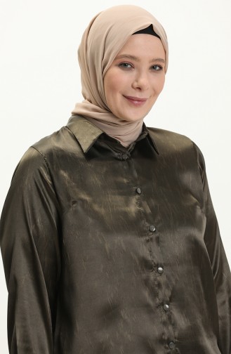 Übergröße Satin Damenhemd 3609-03 Dunkelgrün 3609-03