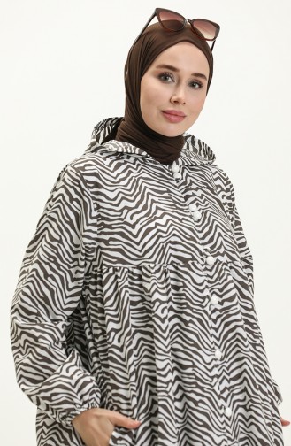 Terry Cotton Printed Abaya 24Y8871-06 Dark Brown 24Y8871-06