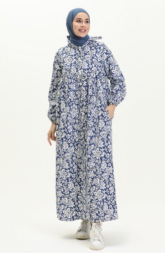 Terry Cotton Printed Abaya 24Y8871A-01 Navy Blue 24Y8871A-01