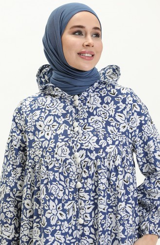 Terry Cotton Printed Abaya 24Y8871A-01 Navy Blue 24Y8871A-01