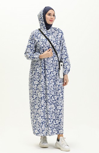 Abaya à Motifs Terikoton 24Y8871B-01 Bleu Marine 24Y8871B-01