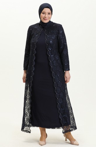 Navy Blue Hijab Evening Dress 1785