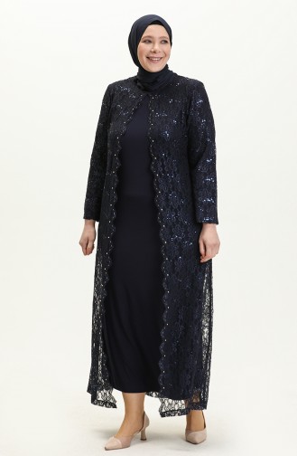 Navy Blue Hijab Evening Dress 1785