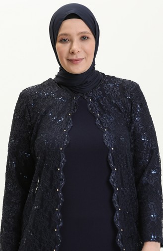 Navy Blue Hijab Evening Dress 1785