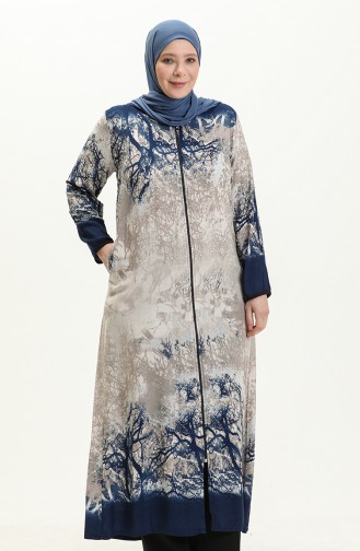 Plus Size Cotton Zippered Prayer Abaya 00012-02 Blue 00012-02