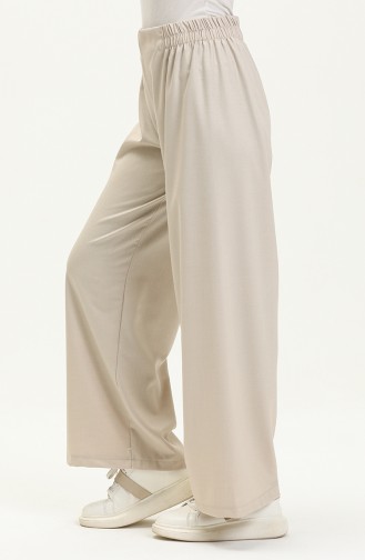 Wide Leg Elastic Waist Pants 2951-14 Beige 2951-14